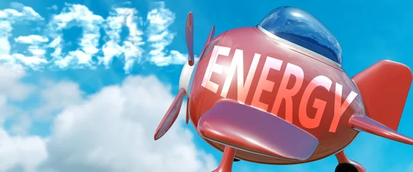 Energie Helpt Een Doel Bereiken Afgebeeld Als Woord Energie Wolken — Stockfoto