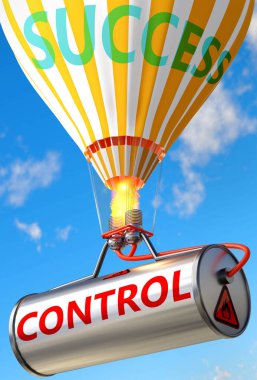 Control and success - pictured as word Control and a balloon, to symbolize that Control can help achieving success and prosperity in life and business, 3d illustration clipart