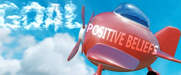 Crenças Positivas Ajudam Alcançar Objetivo Retratado Como Palavra Crenças Positivas — Fotografia de Stock