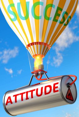 Tavır ve başarı - bir kelime tutum ve bir balon olarak resmedilmiş, bu tutum, hayatta ve iş hayatında başarı ve refah elde etmeye yardımcı olabileceğini sembolize etmek için, 3d illüstrasyon