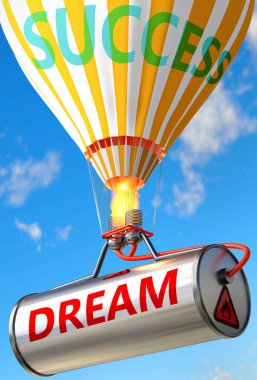 Rüya ve başarı - Rüya ve balon olarak resmedilmiş, Rüya 'nın hayatta ve iş hayatında başarı ve refah elde etmede yardımcı olabileceğini sembolize etmek için, 3D illüstrasyon