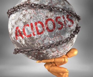 Acidosis and hardship in life - pictured by word Acidosis as a heavy weight on shoulders to symbolize Acidosis as a burden, 3d illustration clipart