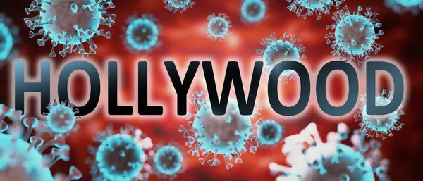 Covid Hollywood Hollywood Corona Salgınıyla Ilişkili Olduğunu Simgeleyen Hollywood Virüsler — Stok fotoğraf