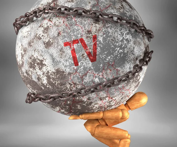 Televizyon Hayattaki Zorluklar Bir Yük Illüstrasyon Olarak Sembolize Etmek Için — Stok fotoğraf