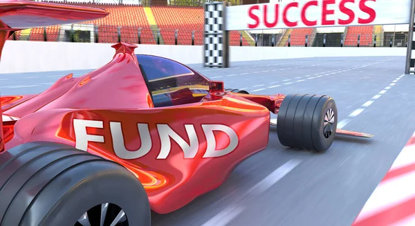 基金与成功 比喻为 F1汽车 以象征基金可以帮助实现生活和商业的成功与繁荣 — 图库照片