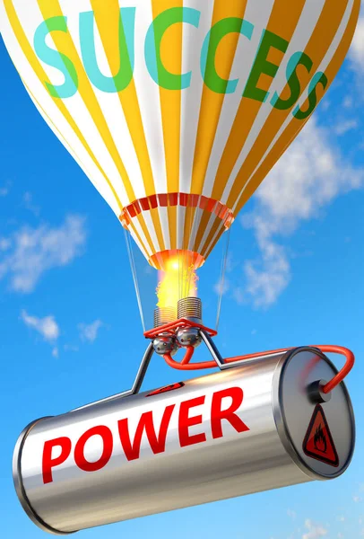 Macht Succes Afgebeeld Als Woord Macht Een Ballon Symboliseren Dat — Stockfoto