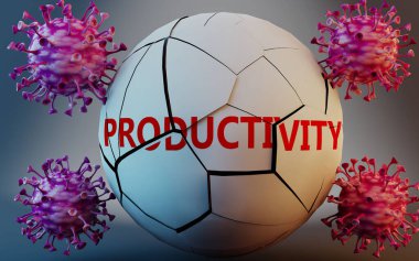 Coronavirus ve üretkenlik, virüsler tarafından sembolize ediliyor. Covid-19 salgınının verimliliği çok olumsuz bir şekilde etkilediğini göstermek için kelime üretkenliğini yok eden virüsler.