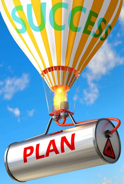 Plan Succes Afgebeeld Als Woord Plan Een Ballon Symboliseren Dat — Stockfoto