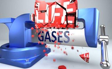 Gazlar yaşamı mahvedebilir ve yok edebilir. Gaz kelimesiyle sembolize edilir ve gazın negatif tarafını gösteren bir ahlaksızlık, 3 boyutlu illüstrasyon.