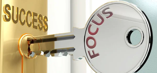 Focus Succes Afgebeeld Als Woord Focus Een Sleutel Symboliseren Dat — Stockfoto