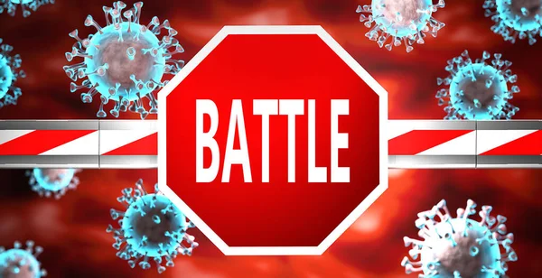 Csata Koronavírus Szimbolizálja Egy Stop Jel Szó Csata Vírusok Elképzelni — Stock Fotó