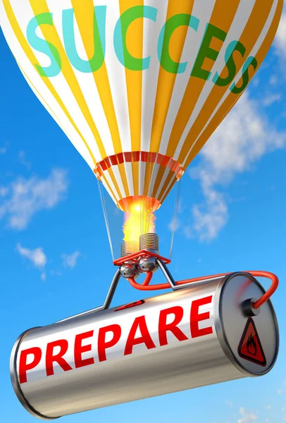 Vorbereitung Und Erfolg Dargestellt Als Wort Vorbereitung Und Luftballon Symbolisieren — Stockfoto