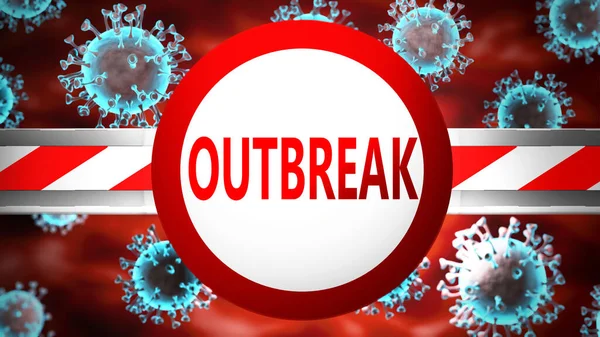 Outbreak Και Covid Που Απεικονίζεται Από Λέξη Outbreak Και Ιούς — Φωτογραφία Αρχείου
