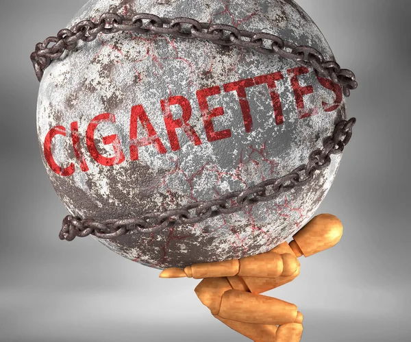 Cigarros Dificuldades Vida Retratado Pela Palavra Cigarros Como Peso Pesado — Fotografia de Stock