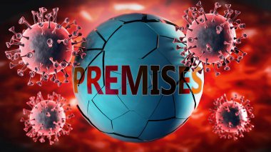 Covid-19 virüsü ve binaları, virüsler tarafından sembolize ediliyor. Coronavirüs salgınının binaları tahrip ettiğini ve durgunluğa, 3D illüstrasyonlara yol açtığını göstermek için.