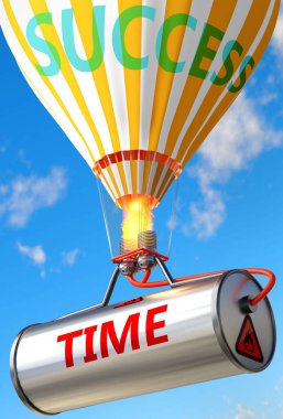 Zaman ve başarı - bir kelime ve balon olarak resmedilmiş, Zaman 'ın hayatta ve iş dünyasında başarı ve refah elde etmeye yardımcı olabileceğini sembolize etmek için, 3D illüstrasyon