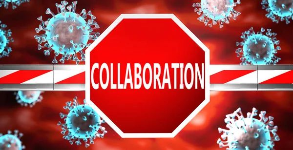 Együttműködés Koronavírus Szimbolizálja Stop Jel Szó Együttműködés Vírusok Elképzelni Hogy — Stock Fotó