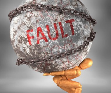 Hayattaki hatalar ve zorluklar. Fay 'i bir yük olarak tasvir etmek için omuzlarda ağır bir yük olarak tasvir edilir. 3d illüstrasyon.