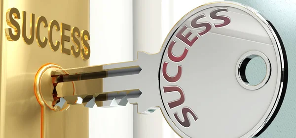 Succes Succes Afgebeeld Als Woord Succes Een Sleutel Symboliseren Dat — Stockfoto