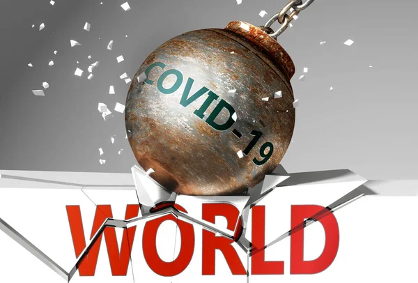 Mundo Coronavirus Simbolizado Por Virus Destruyendo Palabra Mundo Imagen Que — Foto de Stock