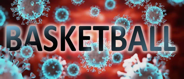 Covid Basketball Pictured Word Basketball Viruses Symbolize Basketball Related Corona — Stock Photo, Image