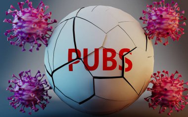 Coronavirus ve barlar, virüslerle sembolize edilmiş kelime barlarını yok ederek Covid-19 salgınının barları çok olumsuz etkilediğini gösteriyor.