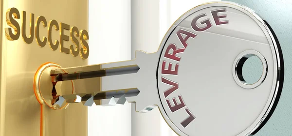 Leverage Sukces Przedstawiony Jako Słowo Leverage Kluczu Symbolizować Leverage Pomaga — Zdjęcie stockowe