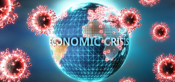 Economische Crisis Covid Virus Gesymboliseerd Door Virussen Woord Economische Crisis — Stockfoto