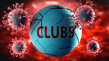 Covid-19 virüsü ve kulüpleri, virüsler tarafından sembolize ediliyor. Coronavirüs salgınının kulüpleri yok ettiğini göstermek için kulüpleri yok ediyor ve ekonomik durgunluğa, 3D illüstrasyonlara yol açıyor.