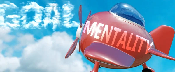 Mentalidad Ayuda Lograr Objetivo Representado Como Palabra Mentalidad Las Nubes —  Fotos de Stock