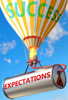 Beklentiler ve başarı - kelime beklentileri ve bir balon olarak resmedilmiş, beklentilerin hayatta ve iş hayatında başarı ve refah elde etmeye yardımcı olabileceğini sembolize etmek için, 3d illüstrasyon