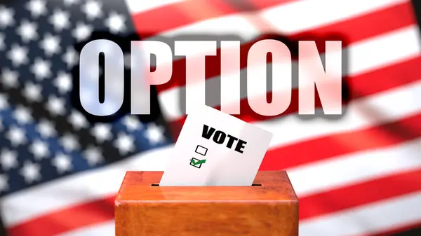 Option Voting Usa Pictured Ballot Box American Flag Background Phrase — Stock Photo, Image