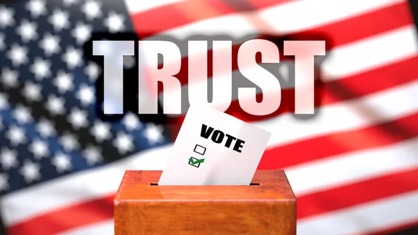 Vertrouwen Stemmen Afgebeeld Als Stembus Met Amerikaanse Vlag Achtergrond Een — Stockfoto