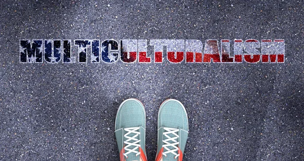 Multiculturalisme Politiek Gesymboliseerd Als Een Persoon Die Voor Uitdrukking Multiculturalisme — Stockfoto