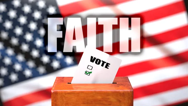 Faith Voting Usa Pictured Ballot Box American Flag Background Phrase — Stock Photo, Image