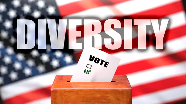 Diversiteit Stemmen Afgebeeld Als Stembus Met Amerikaanse Vlag Achtergrond Een — Stockfoto