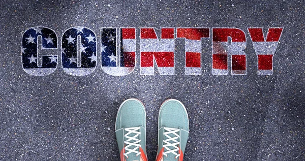 Country Politics Usa Symbolized Person Standing Front Phrase Country Country — Stock Photo, Image