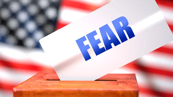 Korku Amerikan Seçimleri Arka Planda Amerikan Bayrağı Olan Bir Sandığı — Stok fotoğraf