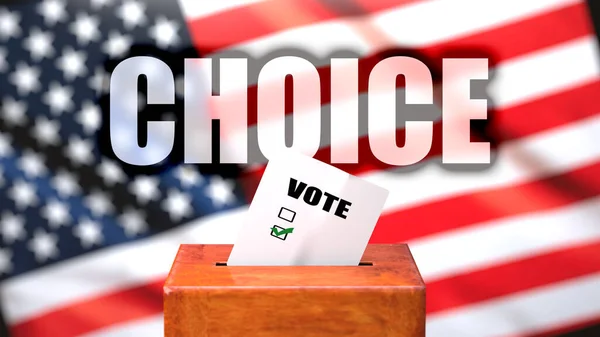 参考译文 选择和投票在美国 以美国国旗为背景的投票箱和一个短语来表示选择与选举有关 — 图库照片