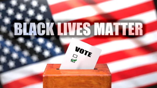 Zwarte Levens Materie Stemmen Afgebeeld Als Stembus Met Amerikaanse Vlag — Stockfoto