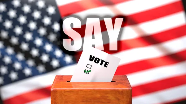 Řekněme Hlasujte Usa Vyobrazen Jako Volební Urna Americkou Vlajkou Pozadí — Stock fotografie