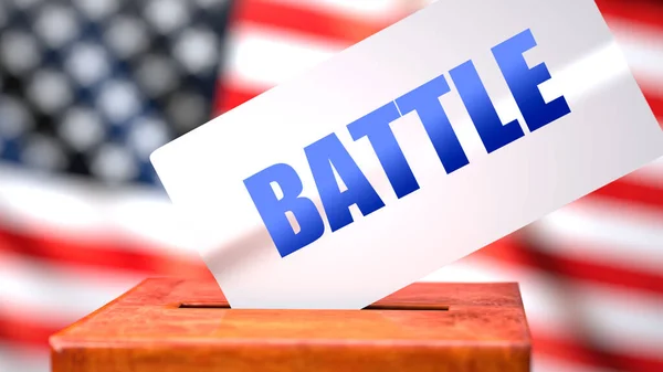 Battle and American elections, symbolized as ballot box with American flag in the background and a phrase Battle on a ballot to show that Battle is related to the elections, 3d illustration