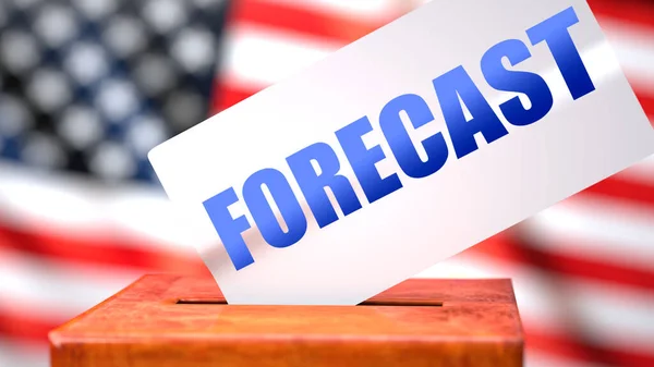 Forecast and American elections, symbolized as ballot box with American flag in the background and a phrase Forecast on a ballot to show that Forecast is related to the elections, 3d illustration