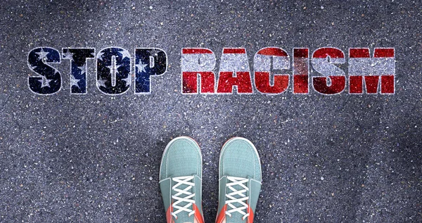 Stop Racisme Politiek Gesymboliseerd Als Een Persoon Die Voor Zin — Stockfoto