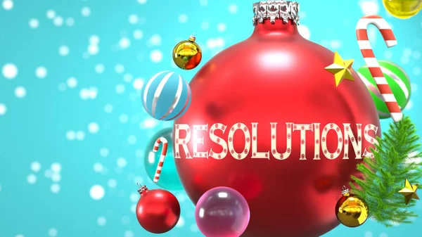 Resolutions Xmas Holidays Pictured Abstract Christmas Ornament Ball Word Resolutions — Stock Photo, Image