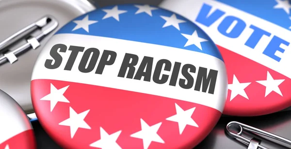 Stop Racism Elections Usa Pictured Pin Back Buttons American Flag — Stock Photo, Image