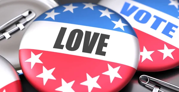 Любовь Выборы Сша Изображенные Виде Кнопок Спине Цветами Американского Флага — стоковое фото