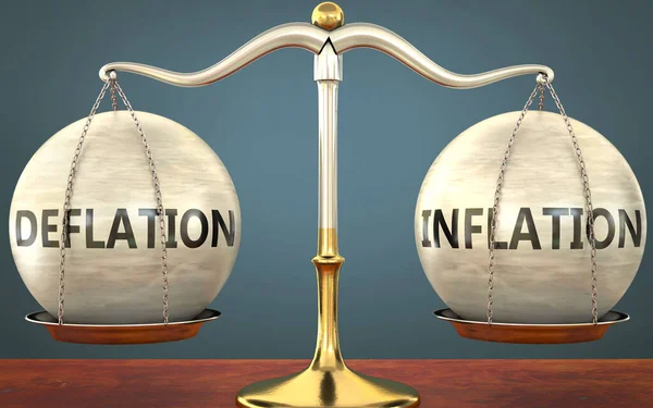 Deflación Inflación Que Mantienen Equilibrio Representado Como Una Balanza Metálica — Foto de Stock