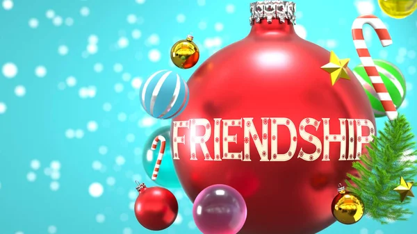 Freundschaft Und Weihnachtsfeiertage Dargestellt Als Abstrakte Weihnachtskugel Mit Wort Freundschaft — Stockfoto
