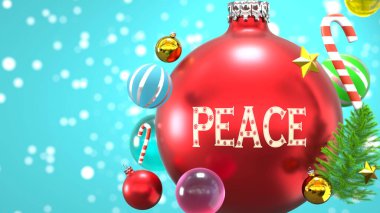 Barış ve Xmas bayramları, soyut Noel süsü olarak resmedilmiştir. Barış, Noel tatillerinde barışın bağlantısını ve önemini sembolize eder.